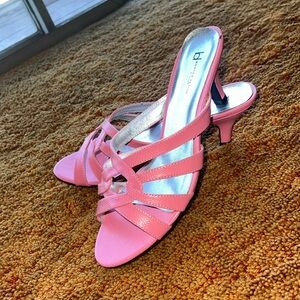 Pink Faux Croc Strappy Heels Sandals Leather